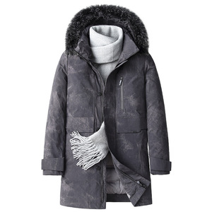 Piumino da uomo imbottito in piumino <span class=keywords><strong>grigio</strong></span> di media lunghezza con collo in pelliccia di volpe giacca alla moda a prova di freddo per uomo - Product Image 3