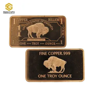 One Troy Ounce Fine Copper .999 Buffalo Ingot Bar