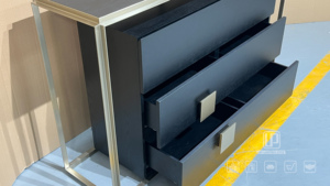 Italian <b>Black</b> Solid Wood Wall <b>Side</b> <b>Table</b> Three Drawer Living Room <b>Side</b> <b>Table</b> Square Corner <b>Table</b> With Metal Surround - Product Image 6