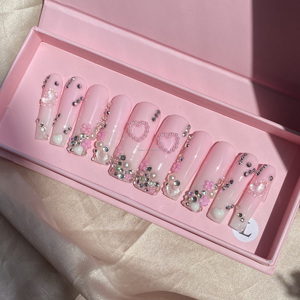 Usine En Gros De Mode Acrylique Presse Sur Les Ongles À La Main De Luxe Bling Presse Sur Les Ongles <span class=keywords><strong>Manucure</strong></span> Française Sur 10 Pcs - Product Image 5