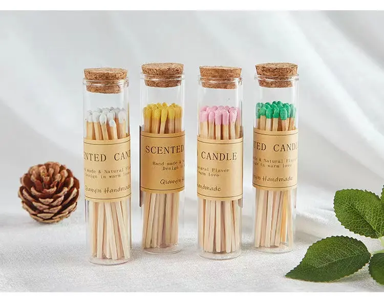 Kustom baru tongkat pertandingan warna-warni dalam stoples kaca botol cocok dengan kayu korek api dalam botol lilin aromaterapi