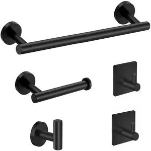 5 piezas de accesorios de bano negro mate SUS304 de acero inoxidable montado en la pared 3 ganchos para toallas de bata