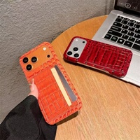 Étui porte-cartes pour iPhone 17 Pro Max pour filles, étui de luxe avec support en cuir croco pour iPhone 17 Pro Max