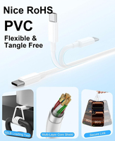 Câble de données USB Type C de haute qualité avec gaine en PVC conforme RoHS, prise en charge de la charge rapide QC3.0, court (0,3 m / 1 pi) pour téléphone portable/tablette/banque d'alimentation