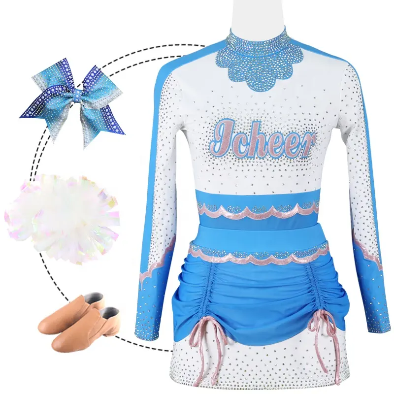 2022 Latest High School Long Sleeve Girl Cheerleader Costume Custom All Star Cheerleading Uniforms