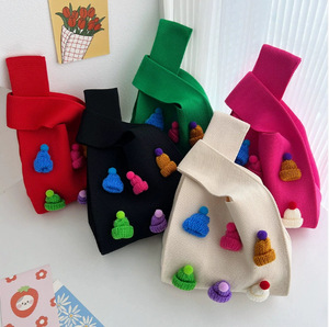 Nuovissimo sacchetto di caramelle per bambini di Natale in poliestere di grande capacità cappelli di natale 3D a maglia borsa leggera borse giornaliere - Product Image 6