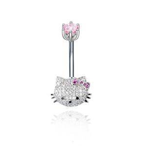 Anneaux de nombril en acier inoxydable avec zircon 14G pour femme, Hello Kitty, bijoux de piercing de nombril, bijoux de piercing corporel tendance - Product Image 4