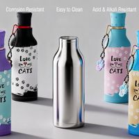 Bouteille d'eau esthétique pour amoureux des chats, 500 ml, double paroi, en acier inoxydable 304, gobelet isotherme sous vide, isolation thermique 12-24 heures