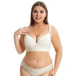 Venta al por mayor personalizado color sólido Cierre trasero Push Up Sexy Plus Size Bra ropa interior de las mujeres de Copa grande