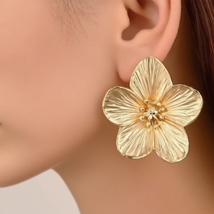 Non Tarnish Bulk <b>Vintage</b> Stainless Steel 14k <b>Gold</b> Boho Elegant Funky Waterproof Large Flower <b>Earring</b> for Women - Product Image 1