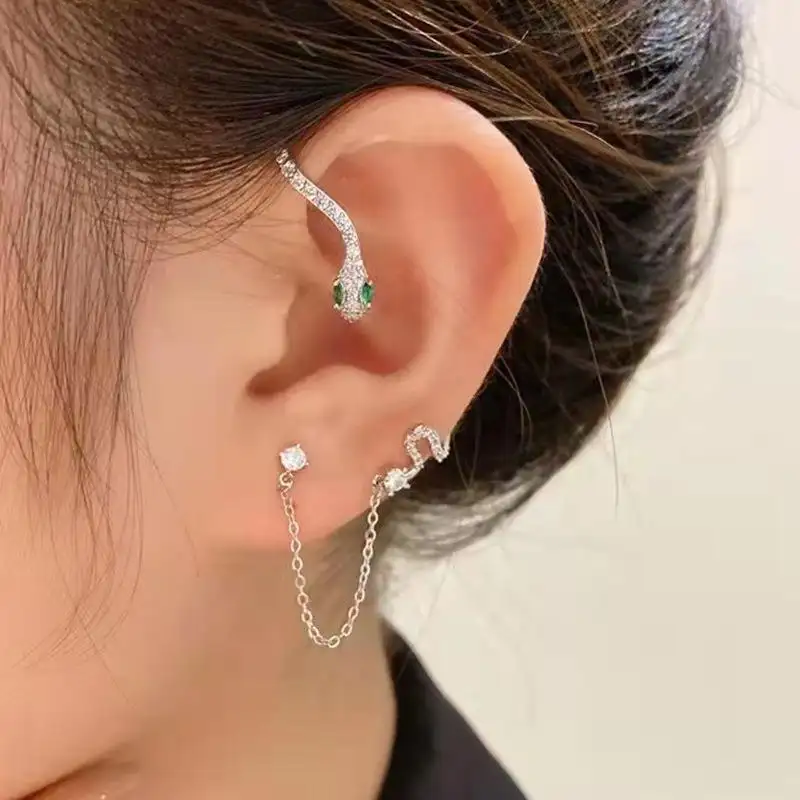 AA0160325 Snake Clips On Earrings for Women Jewelry Gifts Sparkling Crystal Snake Stud Ear Bone Clip Earrings