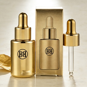 1oz 30ml Empty Skin Care Serum Container Custom Gold <b>Flat</b> Shoulder Glass Silver Essential Oil Dropper Bottle OEM Logo - Product Image 1