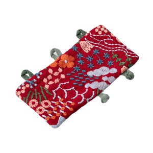 Funda para asa de tetera con bordado floral, roja, de algodón y lino, aislante del calor, accesorio para ceremonia del té, rectangular, hecha a mano - Product Image 5