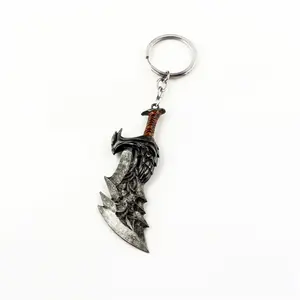 ZRM Fashion God Of War 4 Keychain Kratos Axe Demon Knife Weapons Model Key Chain Chaveiro Men Cosplay Keyring Car Accessory