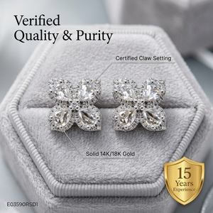 Bague de luxe en or blanc 18 carats avec diamant naturel taille rose, certifiée IGI, sertie halo, pavé quatre pétales, accent perles, cadeau pour femme - Product Image 3