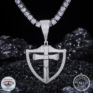 Pass Diamond Tester Cross Shield ciondolo placcato oro Non appannamento 925 Sterling Silver Moissanite Diamond Iced Out gioielli Hip Hop