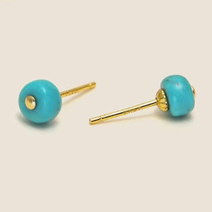 Boucles d'oreilles clous géométriques minimalistes pour femme, perles facettées turquoise, style classique, plaqué or 18 carats, argent sterling certifié CMA - Product Image 5