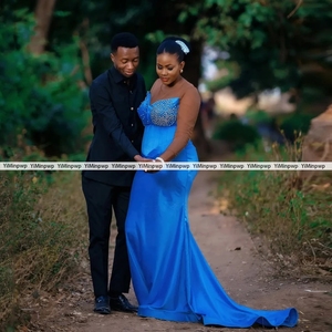 Perles manches <span class=keywords><strong>longues</strong></span> Aso Ebi robe de soirée grande taille Satin <span class=keywords><strong>robes</strong></span> de Cocktail femmes africaines sirène <span class=keywords><strong>robes</strong></span> de bal personnalisées - Product Image 3