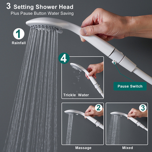 Pomme <span class=keywords><strong>de</strong></span> <span class=keywords><strong>douche</strong></span> extérieure haute pression à 3 fonctions <span class=keywords><strong>avec</strong></span> tuyau et vanne d'arrêt d'eau à économie d'eau - Product Image 2