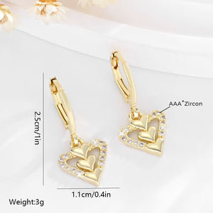2025 colgante fino de alta calidad corazón hueco 14K cobre chapado en oro con incrustaciones de circón fiesta pendientes de latón joyería de mujer - Product Image 4