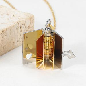 Pendentif livre ouvrable plaqué or inaltérable, chaîne en acier inoxydable non décolorant, locket souvenir personnalisable DIY, or créatif - Product Image 4