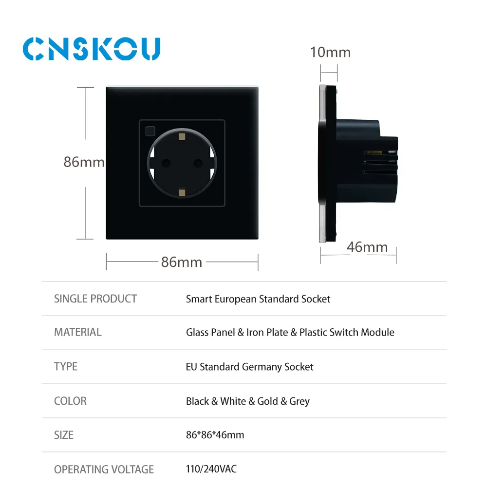 CNSKOU हॉट सेलिंग फैक्ट्री 16A Eu स्टैंडर्ड क्रिस्टल ग्लास स्मार्ट होम ज़िग्बी इलेक्ट्रिक वॉल सॉकेट एलेक्सा गूगल होम ऐलिस के साथ