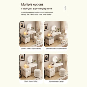 Coiffeuse moderne en bois blanc avec miroir et rangement, style crème, pour chambre de fille, à prix abordable - Product Image 4