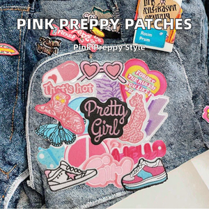 แผ่นปะผ้าลายปักสีชมพูสไตล์ Preppy สำหรับตกแต่งเสื้อผ้าเด็กผู้หญิง กระเป๋าเป้ กางเกงยีนส์ หมวก งานฝีมือ DIY - Product Image 2