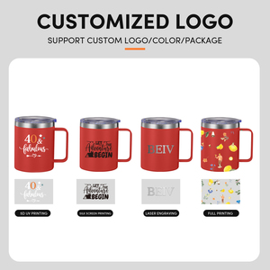 Ly cà phê giữ nhiệt chân không hai lớp bằng thép không gỉ 12oz có tay cầm và nắp, in logo tùy chỉnh - Product Image 3