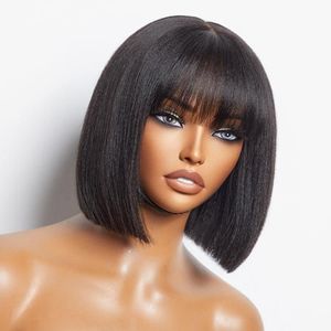 Perruque Bob à Franges en Dentelle HD Sans Colle avec <span class=keywords><strong>Frange</strong></span> <span class=keywords><strong>Cheveux</strong></span> Humains Brésiliens Vierges Achat en Gros Perruques de Haute Qualité pour Femmes - Product Image 4
