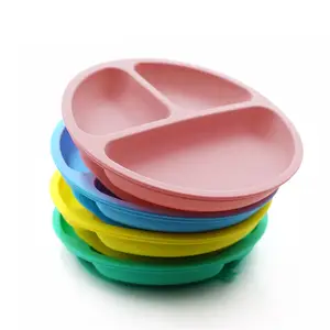 Conjunto de utensílios de mesa de silicone para bebês, colher e garfo de qualidade alimentar sem BPA, conjunto de placa de sucção dividida