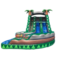 Toboggan aquatique gonflable en PVC de 6 m de haut, double glissière, motif palmier tropical, avec souffleur d'air, pour enfants, intérieur/extérieur, résidentiel, scolaire, garantie 3 ans