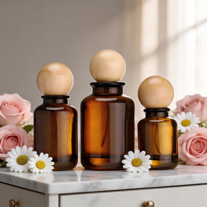 Flacon <span class=keywords><strong>de</strong></span> <span class=keywords><strong>parfum</strong></span> en verre ambré avec bouchon en forme <span class=keywords><strong>de</strong></span> boule imitation bois - Protection UV, flacon pulvérisateur <span class=keywords><strong>vide</strong></span> rechargeable pour emballage <span class=keywords><strong>de</strong></span> <span class=keywords><strong>parfum</strong></span> - Product Image 4