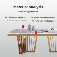 Table à manger rectangulaire en acier inoxydable de style italien avec plateau en pierre frittée, combinaison de chaises, mobilier de maison postmoderne de Hong Kong