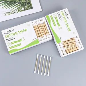 Kustom ramah lingkungan ganda kepala organik 100 buah bambu tongkat kapas Bud dengan kotak laci