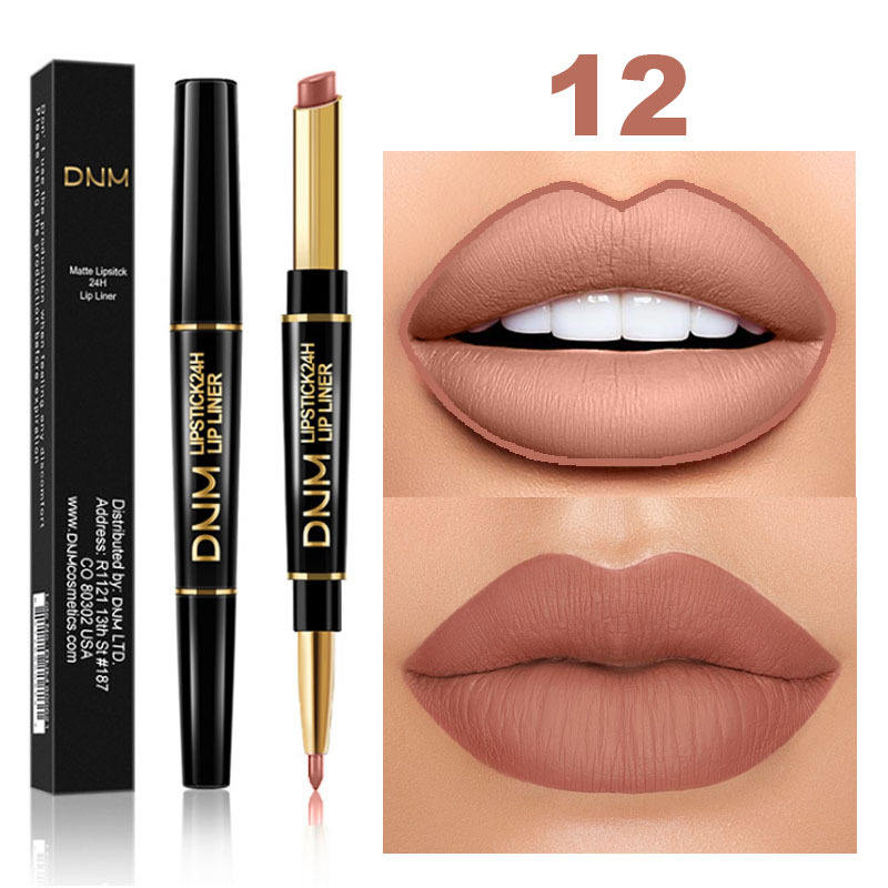 Private label 12 color double head velvet lipstick + lip liner long lasting waterproof customization pintalabios matte