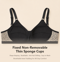 Soutien-gorge sans fil doux à bonnets fins imprimé léopard, couvrant entièrement la poitrine, avec effet lissant latéral, respirant, grande taille, offrant un excellent maintien, pour fortes poitrines