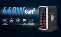 Station de charge de bureau verticale 660W GaN avec écran intelligent et marquage LED, Hub d'alimentation industriel noir 10 ports 6C+4A