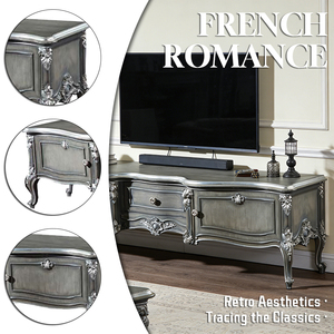 <span class=keywords><strong>Meuble</strong></span> <span class=keywords><strong>TV</strong></span> rectangulaire en bois massif avec tiroirs, finition grise, style français antique, sculpté à la main, couleurs optionnelles, pour salon - Product Image 2