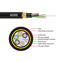 Cable de Fibra Óptica ADSS de Alta Calidad, Monomodo G652D, Totalmente Dieléctrico, Autoportante, 100m de Vano, Cable Aéreo para Exteriores