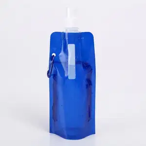 Hot Sell Bpa Gratis 16Oz Inklapbare Waterflessen Herbruikbare Opvouwbare Drinkwaterzakken Met Clip Voor Sportfietsen