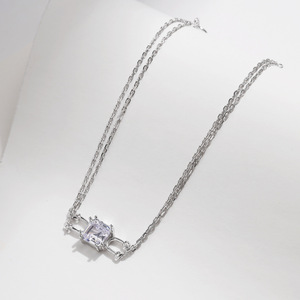 S925 Silver Chain <b>Bracelet</b> With Princess Cut Crystal Bezel Setting Minimalist Geometric Design Unisex Everyday Wear Jewelry - Product Image 4