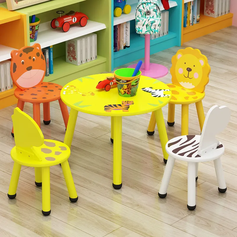 New style hot sale cartoon animal style study table and chair set wooden study table for children