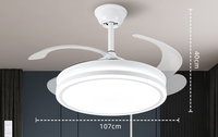 Ventilateur de plafond rétractable décoratif moderne de 42 pouces avec lumière LED, moteur CC réversible, 3 pales, télécommande, intensité variable