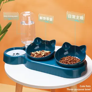 Mangkuk air minum otomatis mulut miring ganda, mangkuk nasi anjing kucing, perlengkapan hewan peliharaan - Product Image 2