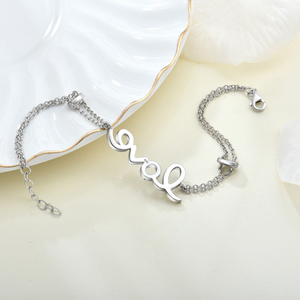YILUN Bracelet à breloques Love Script en argent sterling 925 avec pierres CZ Bracelet à double chaîne pour <span class=keywords><strong>femme</strong></span> - Product Image 4