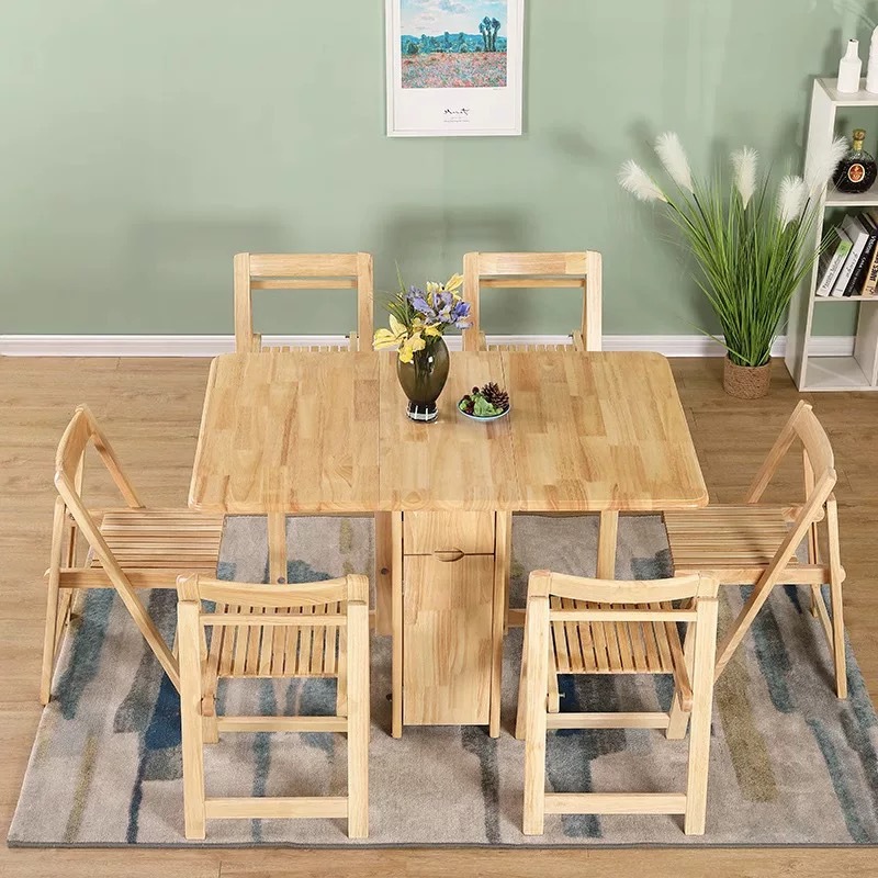 Natural wood color [One table and six chairs for family use]