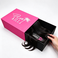 Boîte cadeau de luxe pour cheveux naturels avec ruban, emballage coulissant pour mèches de cheveux, MOQ 100 pièces, échantillon gratuit, boîte à perruques pour accessoires capillaires