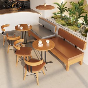 Cà phê cửa hàng thức ăn nhanh vuông thương mại cafe gỗ da Nhà Hàng băng ghế dự bị sofa đồ nội thất gian hàng chỗ ngồi bàn và ghế Bộ - Product Image 4