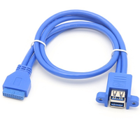 Câble d'extension double USB 3.0 femelle 20 broches à montage sur panneau, durable, PTFE PVC Nylon, charge rapide 3A, faisceau de câblage de longueur personnalisée